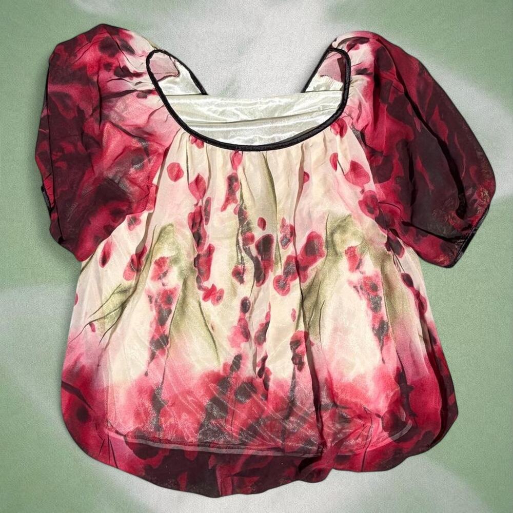 Sheer floral chiffon flutter sleeve top
